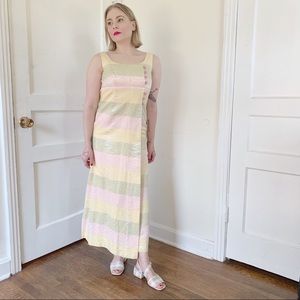 Vintage Pastel Stripe 70s Maxi Dress